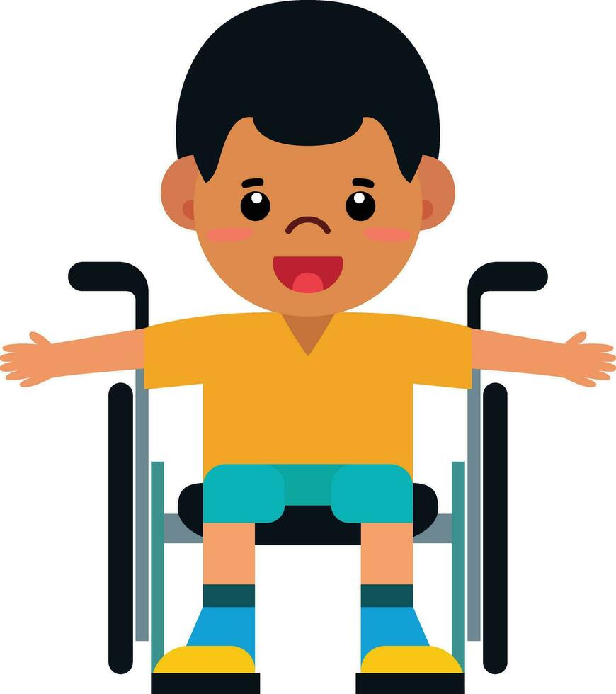 Special needs child on a wheelchair flat style vector illustration, special needs kid, special needs boy on a mobility chair stock vector image