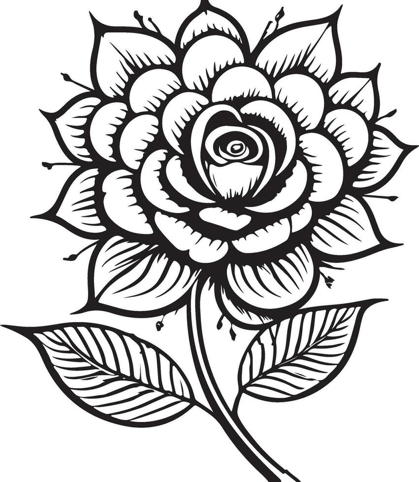 Rose Flower Clipart Black White Images. Hand drawn roses. Sketch rose flowers with leaves vector