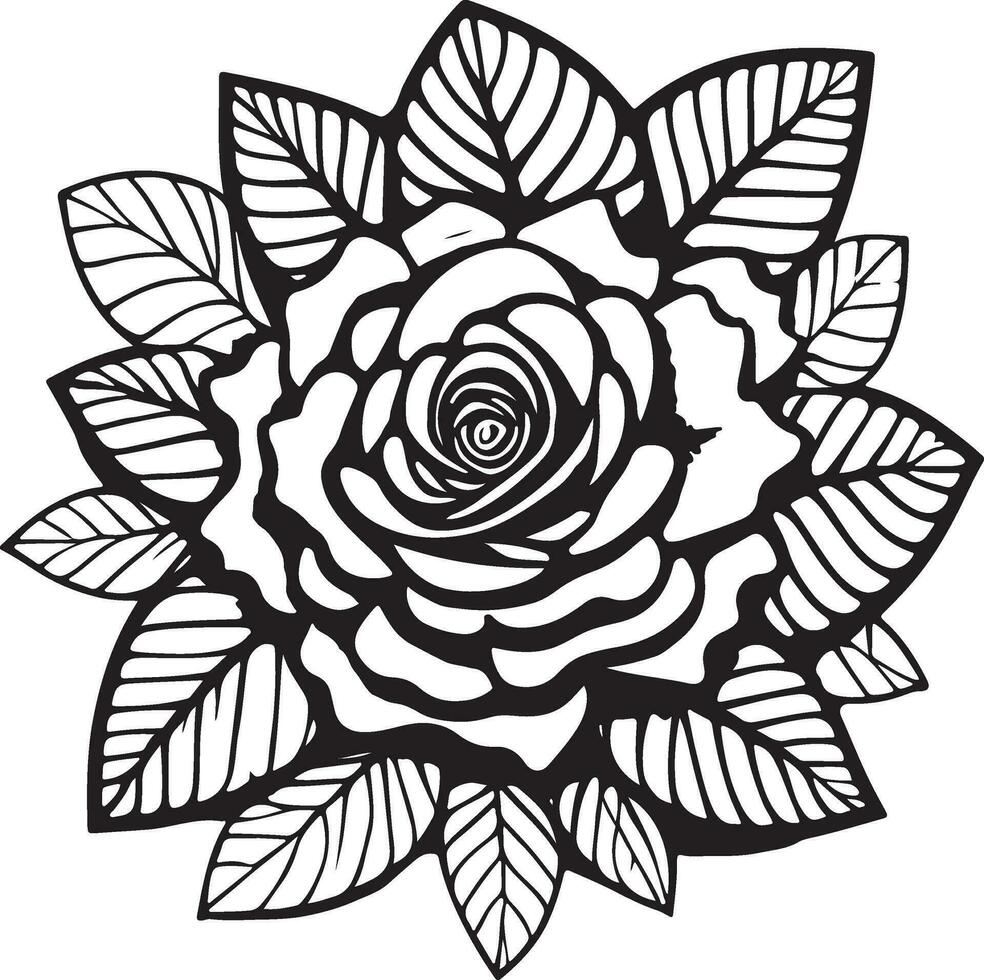 Rose Flower Clipart Black White Images. Hand drawn roses. Sketch rose flowers with leaves vector