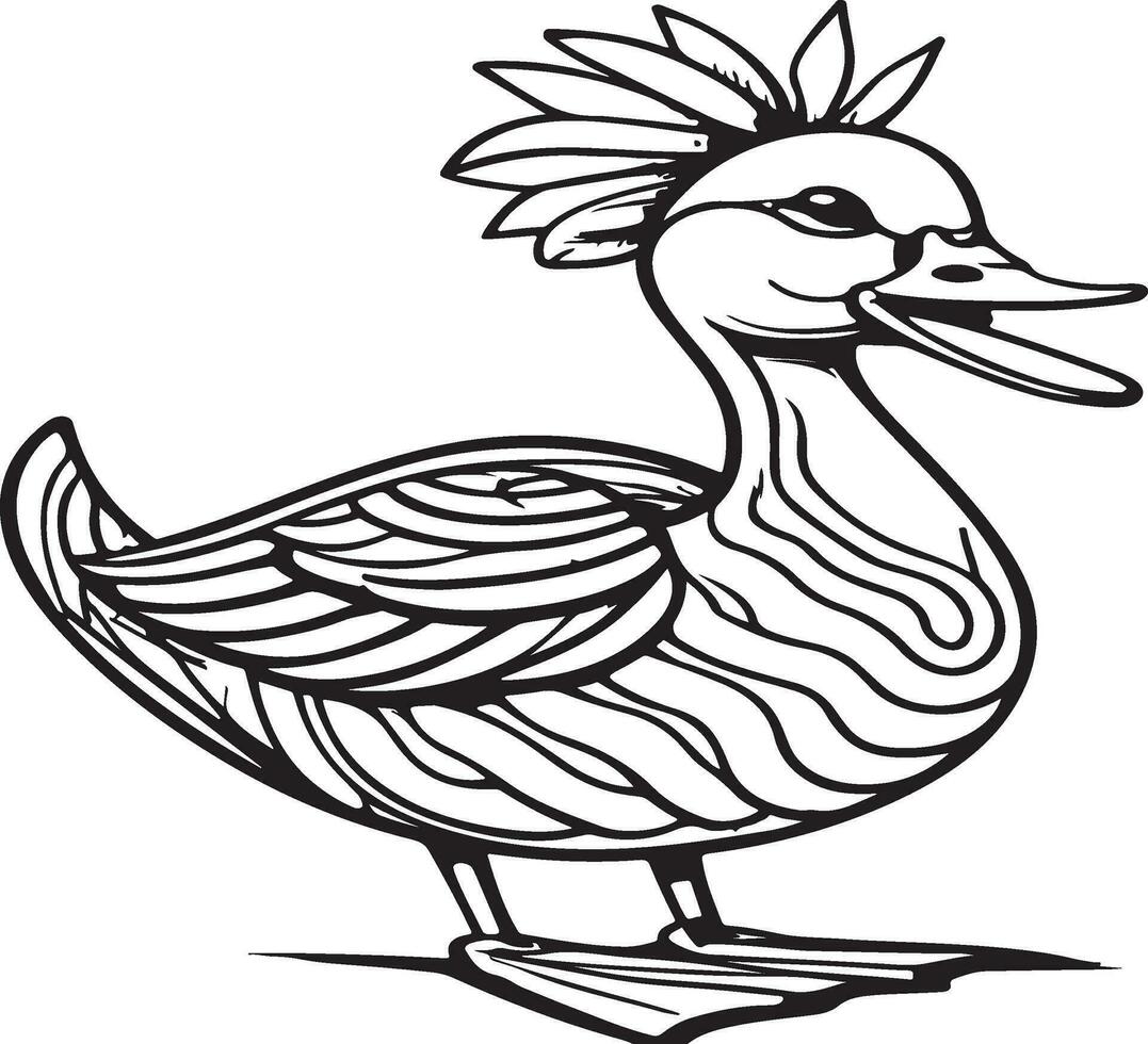 Black and white illustration for coloring animals, coloring book and cute duck. vector