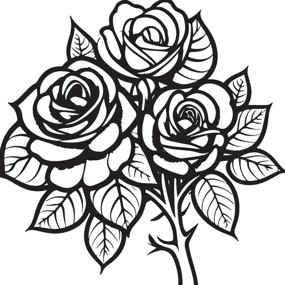 Rosa flor clipart negro blanco imágenes mano dibujado rosas. bosquejo Rosa flores con hojas vector