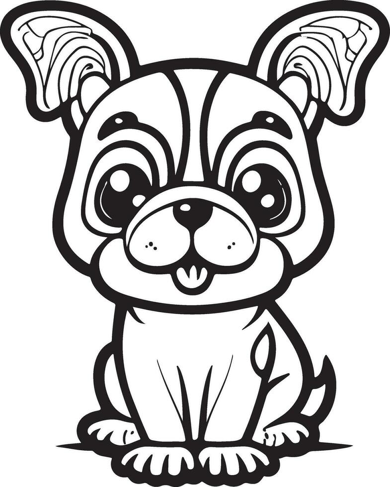 Black and white illustration for coloring animals, coloring book and cute dog. vector