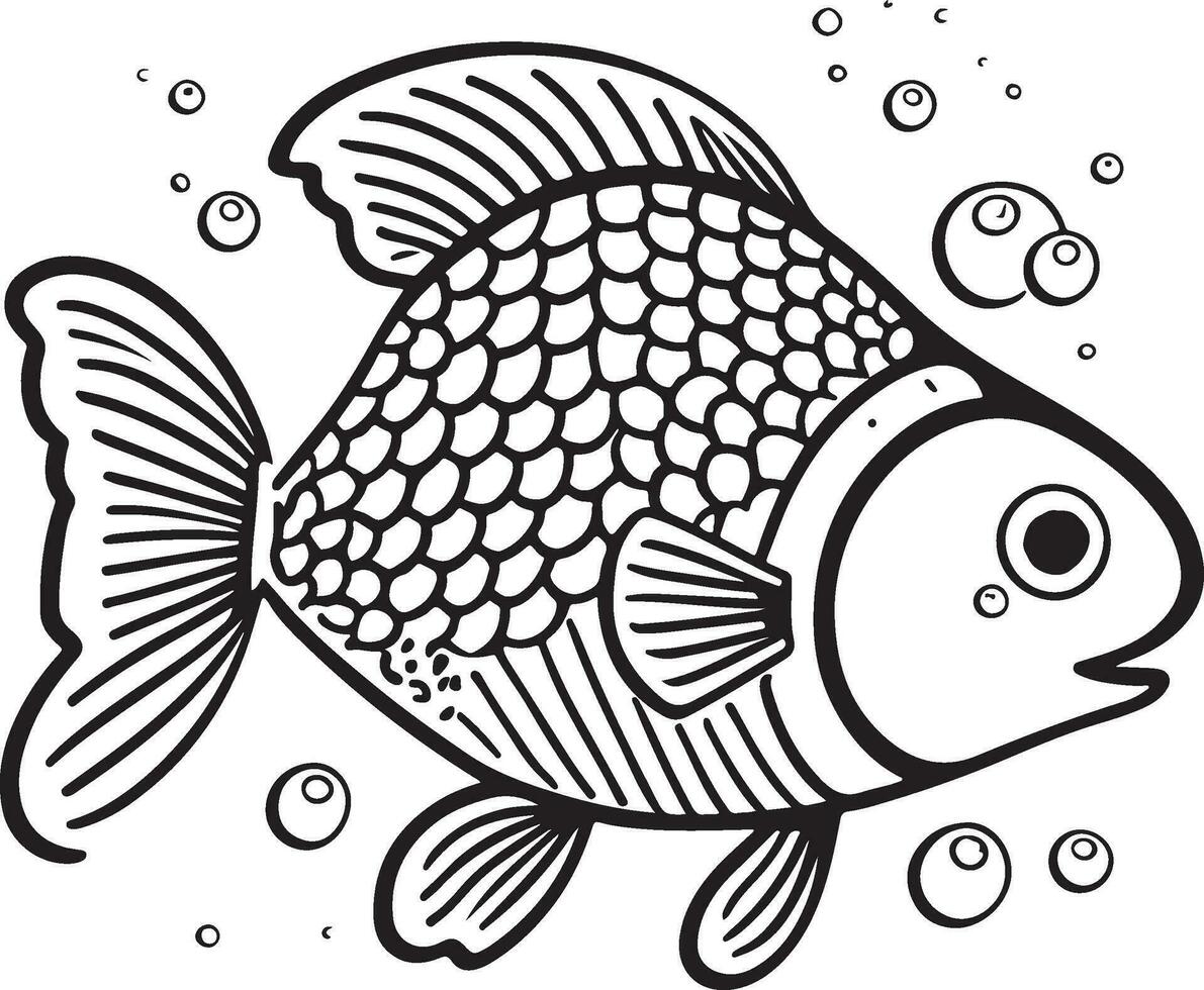 Black and white illustration for coloring animals, coloring book and cute fish. vector