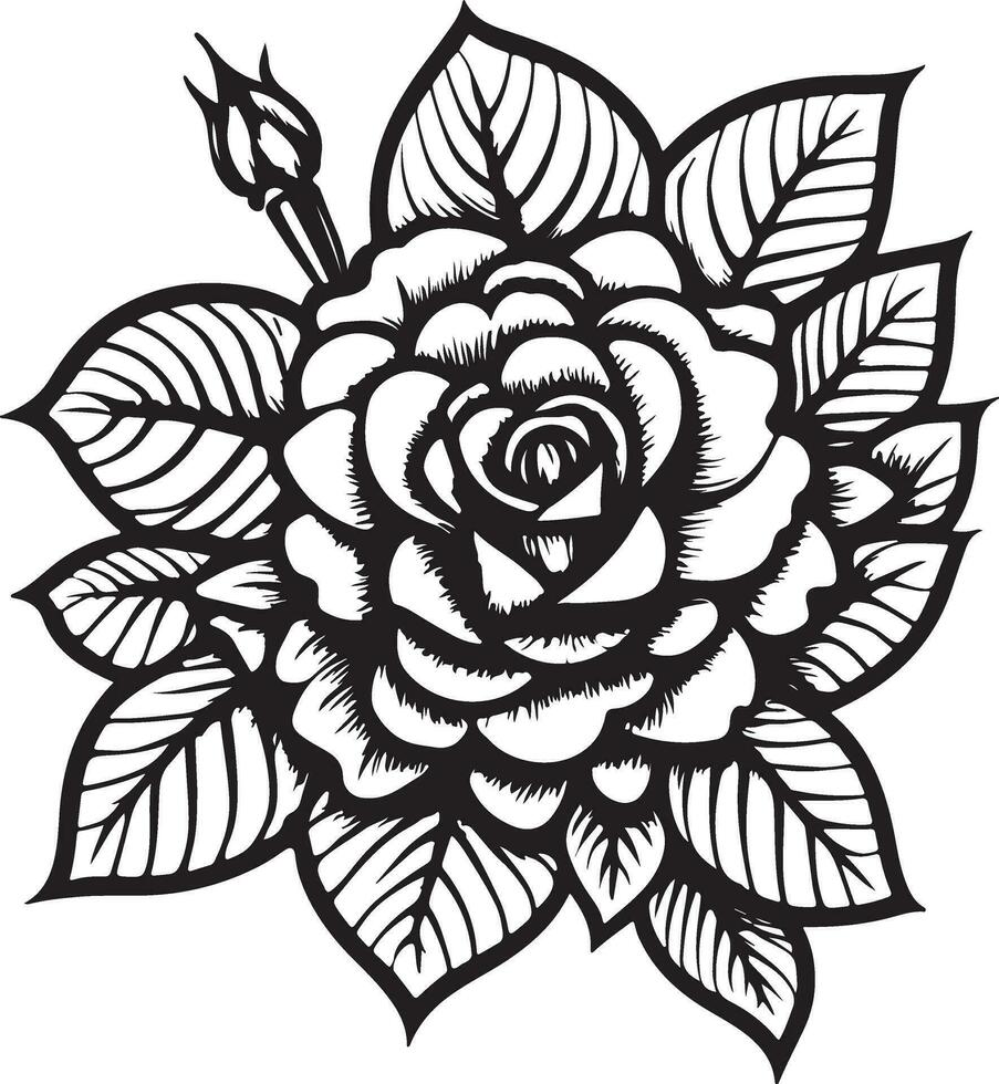 Rosa flor clipart negro blanco imágenes mano dibujado rosas. bosquejo Rosa flores con hojas vector