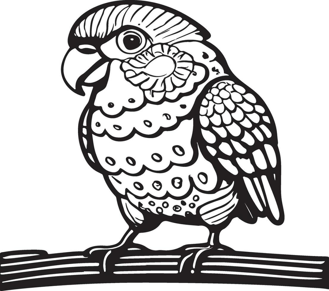 Cute Bird in black and white for coloring book. Cute bird. vector