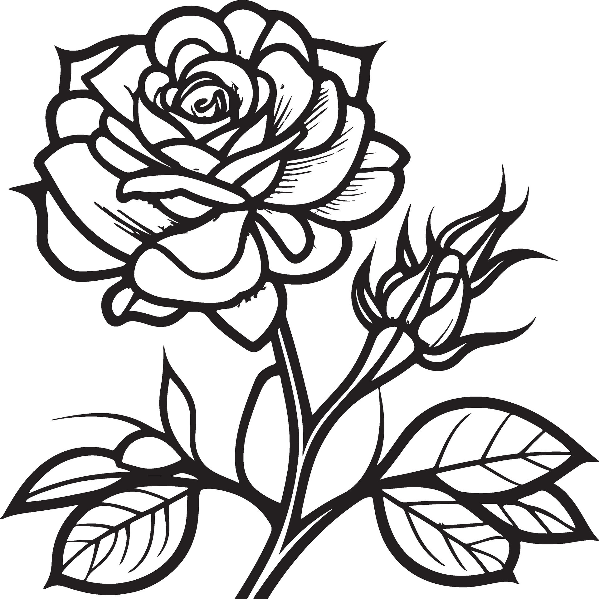 Rose Flower Clipart Black White Images. Hand drawn roses. Sketch rose