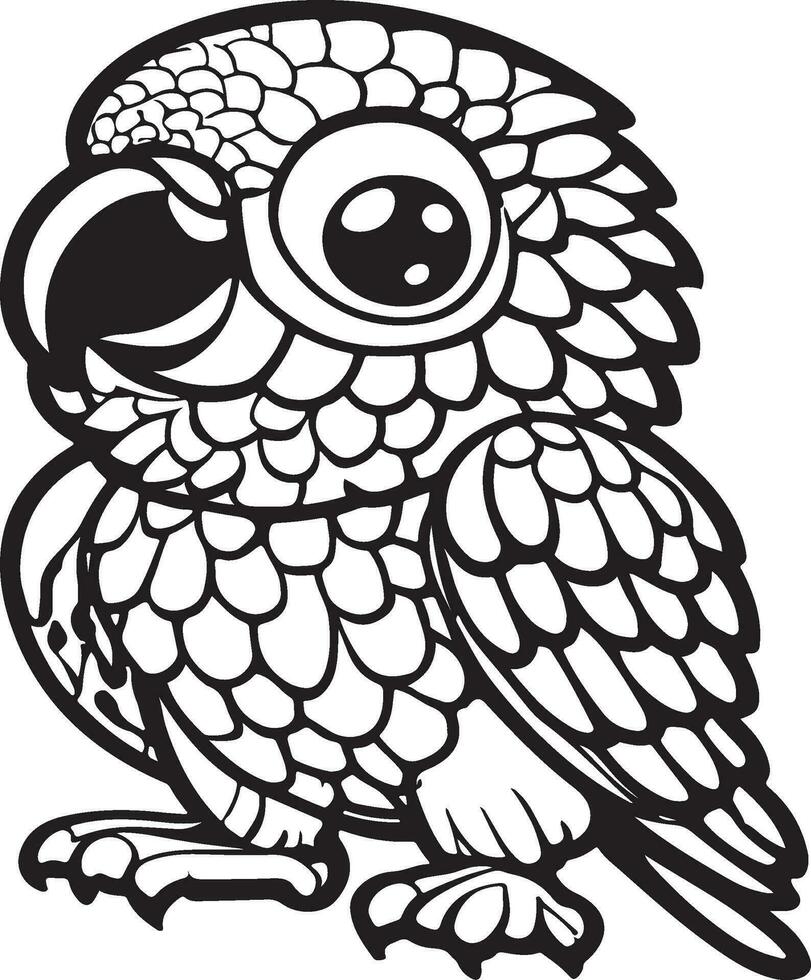 Cute Bird in black and white for coloring book. Cute bird. vector