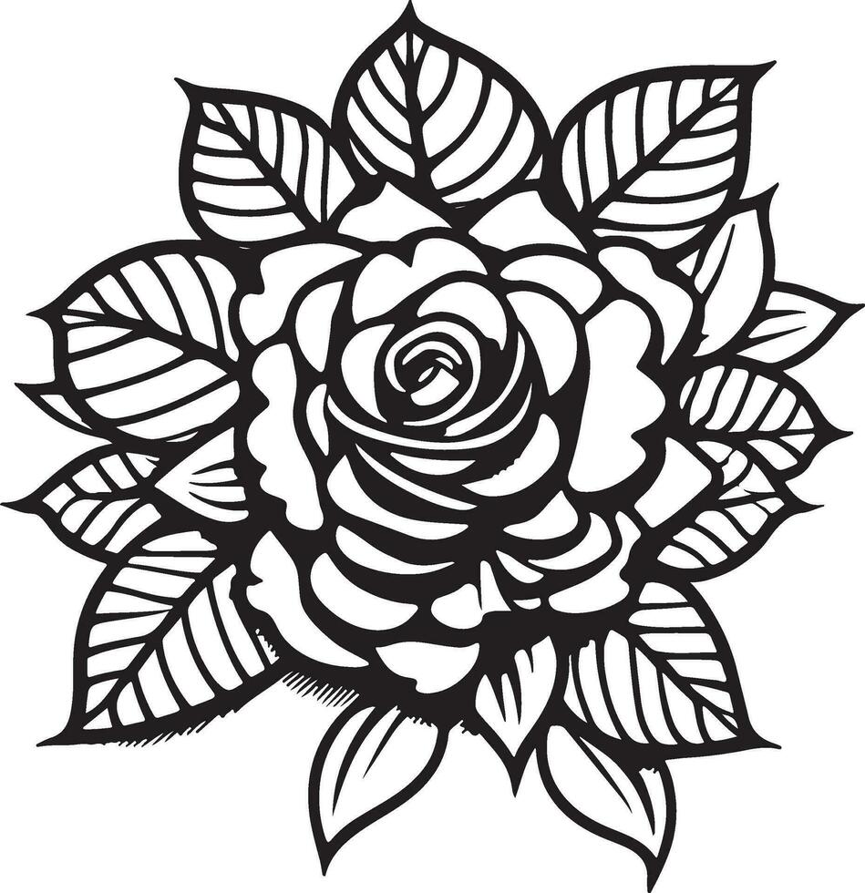 Rose Flower Clipart Black White Images. Hand drawn roses. Sketch rose flowers with leaves vector