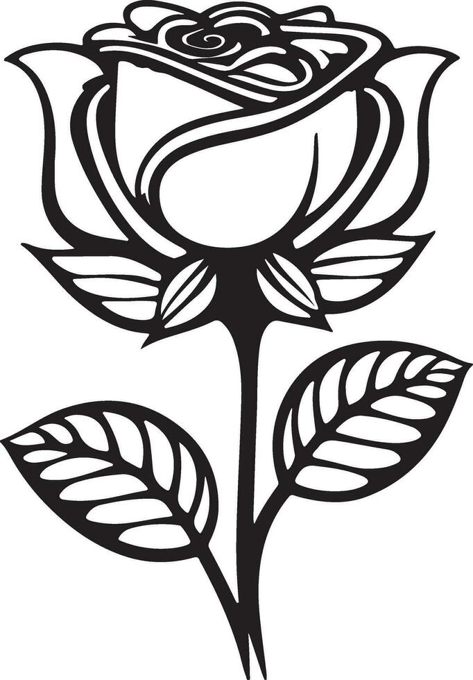 Rose Flower Clipart Black White Images. Hand drawn roses. Sketch rose flowers with leaves vector