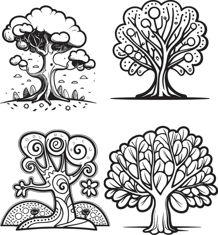 4Trees cartoon coloring page illustration vector. For kids coloring book. vector