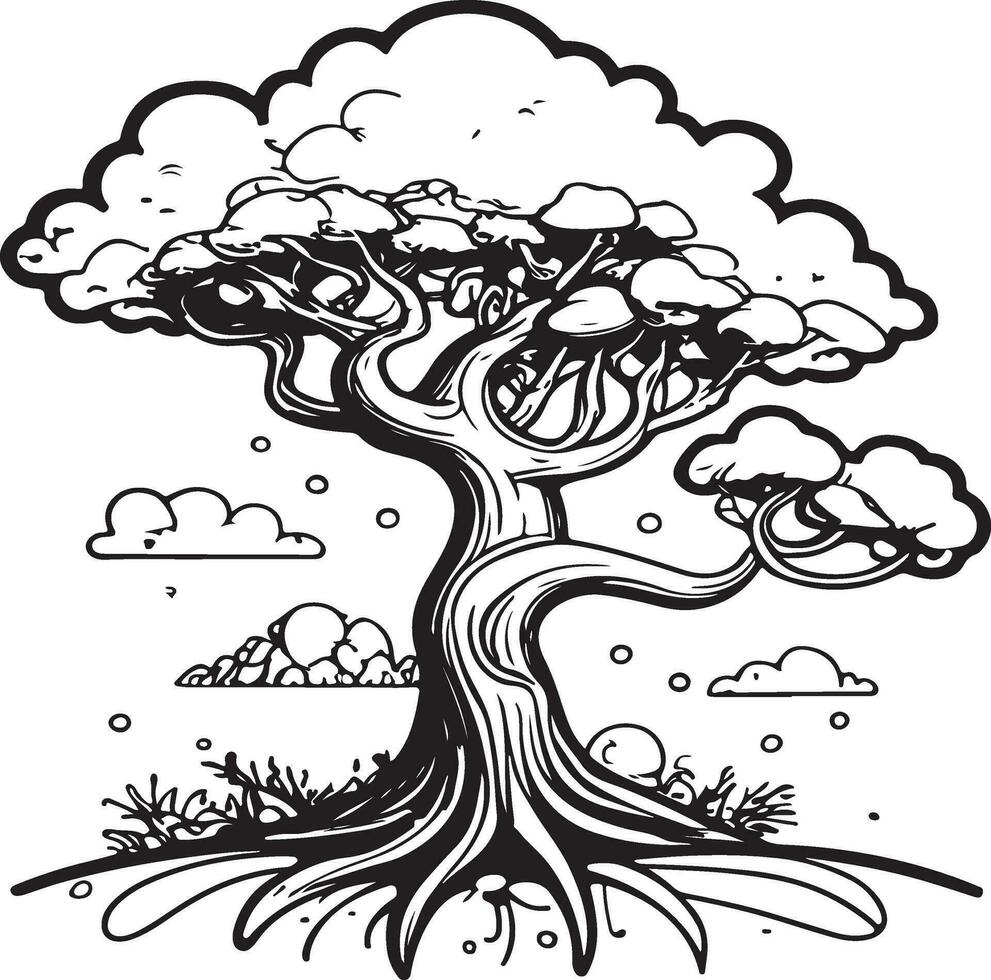 Trees cartoon coloring page illustration vector. For kids coloring book. vector