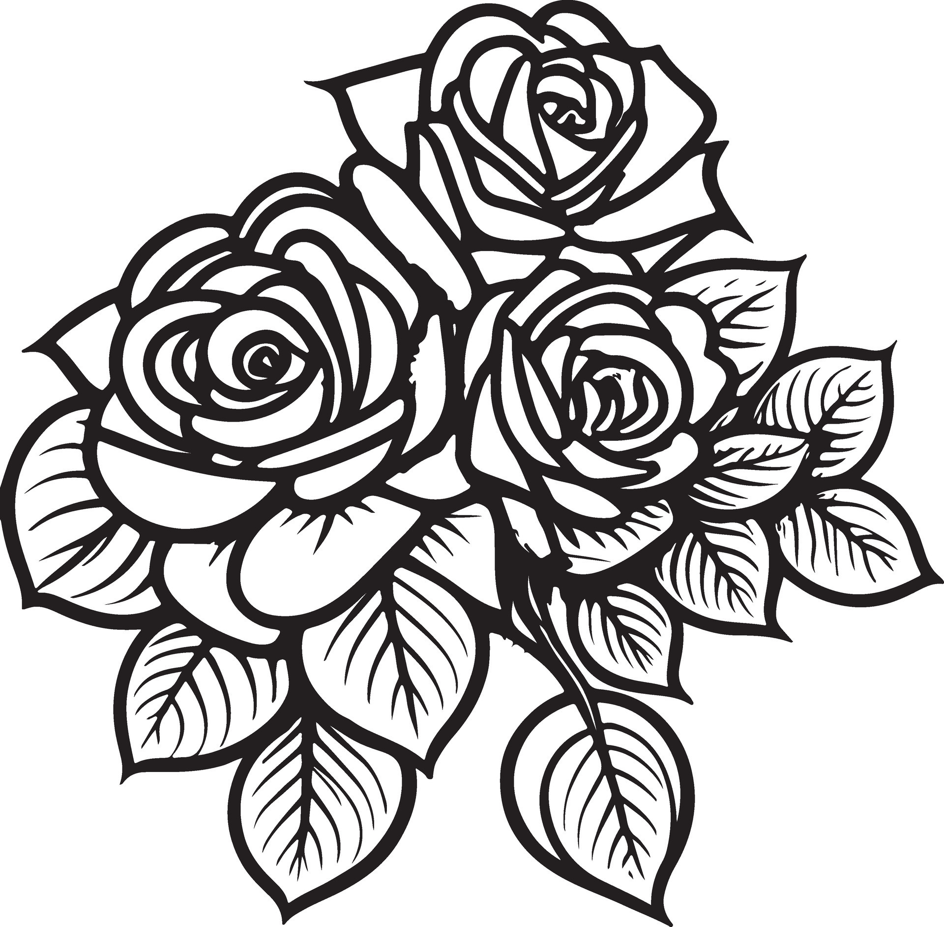 Rose Flower Clipart Black White Images. Hand drawn roses. Sketch rose