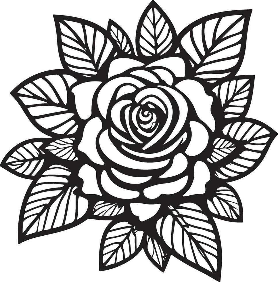 Rose Flower Clipart Black White Images. Hand drawn roses. Sketch rose flowers with leaves vector