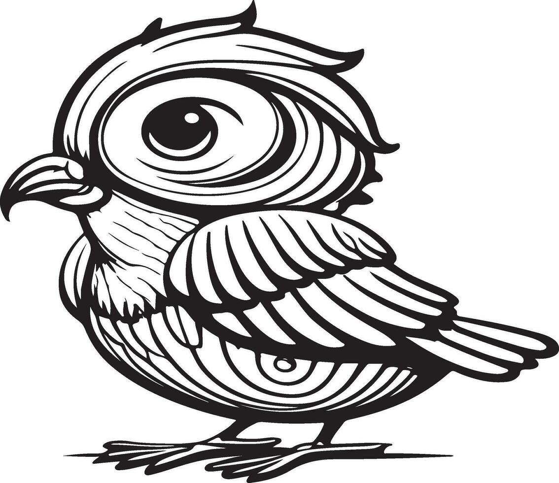 Cute Bird in black and white for coloring book. Cute bird. vector