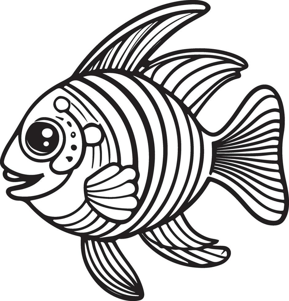 Black and white illustration for coloring animals, coloring book and cute fish. vector