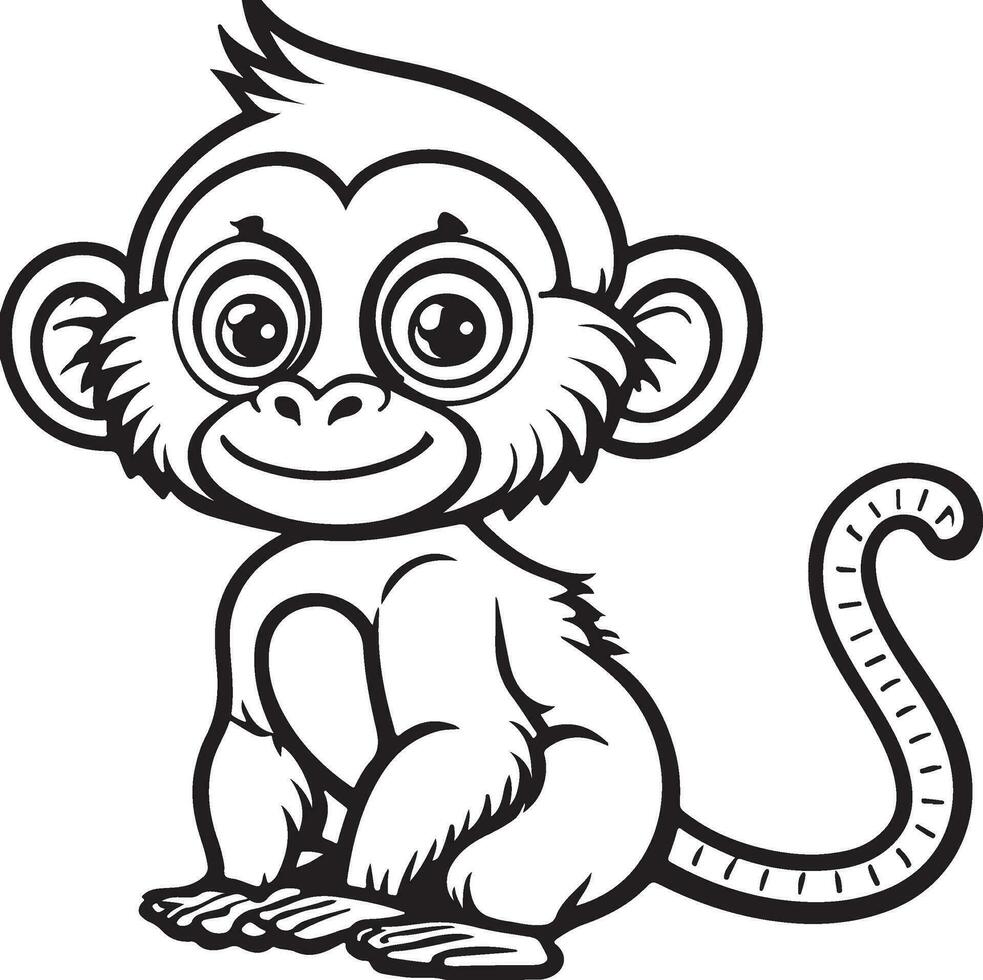 Monkey cartoon characters isolated on white background. Illustration for children. Coloring book. Coloring page. vector