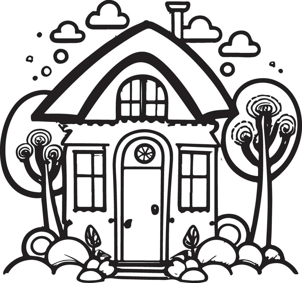 House coloring page, useful as coloring book for kids, isolated. vector