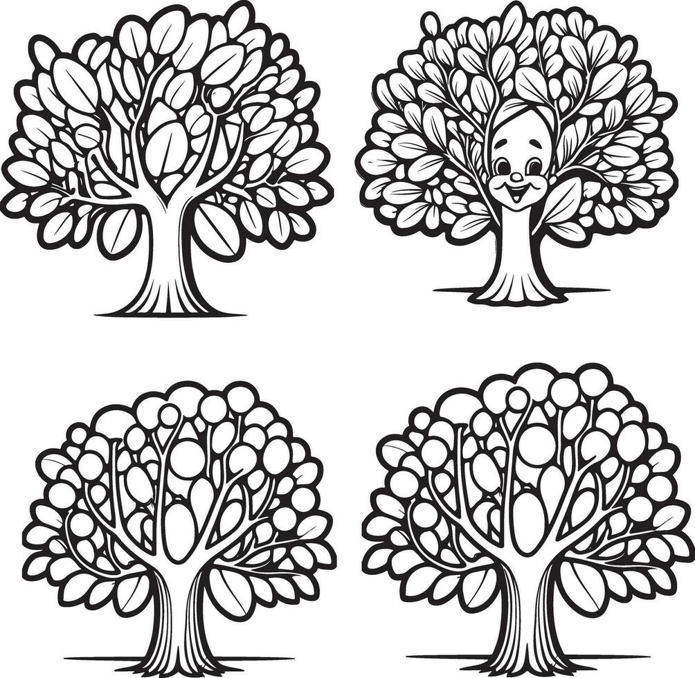 4árbol dibujos animados colorante página ilustración vector. para niños colorante libro. vector