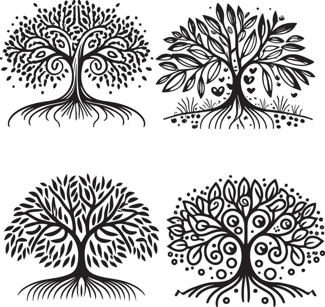 4árbol dibujos animados colorante página ilustración vector. para niños colorante libro. vector