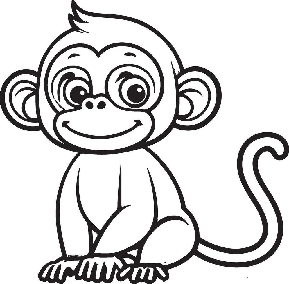 Monkey cartoon characters isolated on white background. Illustration for children. Coloring book. Coloring page. vector