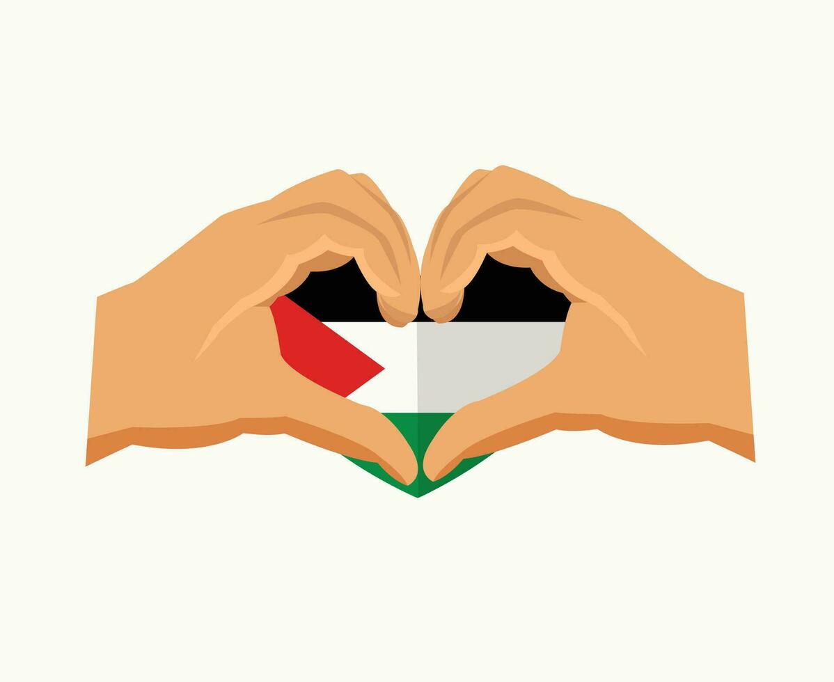 Palestine Flag Emblem Heart With Hands Middle East country Icon Vector Illustration Abstract Design Element