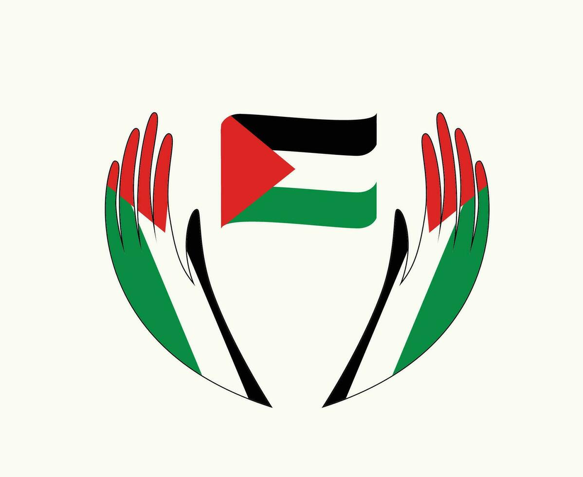 Palestine Flag Ribbon Emblem With Hands Symbol Middle East country Abstract Design Vector illustration