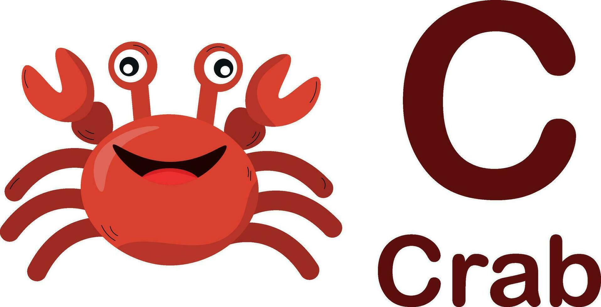 Letter C crab, illustration for children, learning letters vector