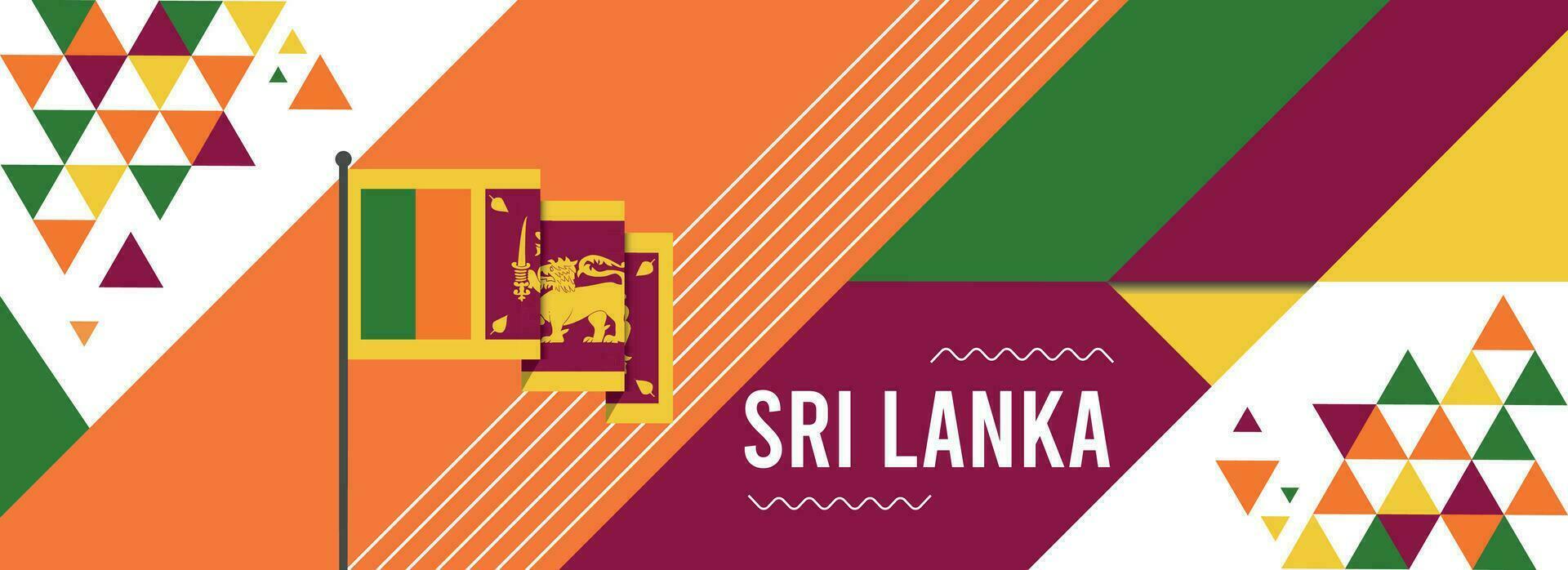 Sri Lanka national or independence day banner design for country celebration. Flag of Sri Lanka with modern retro design and abstract geometric icons. Vector illustration.