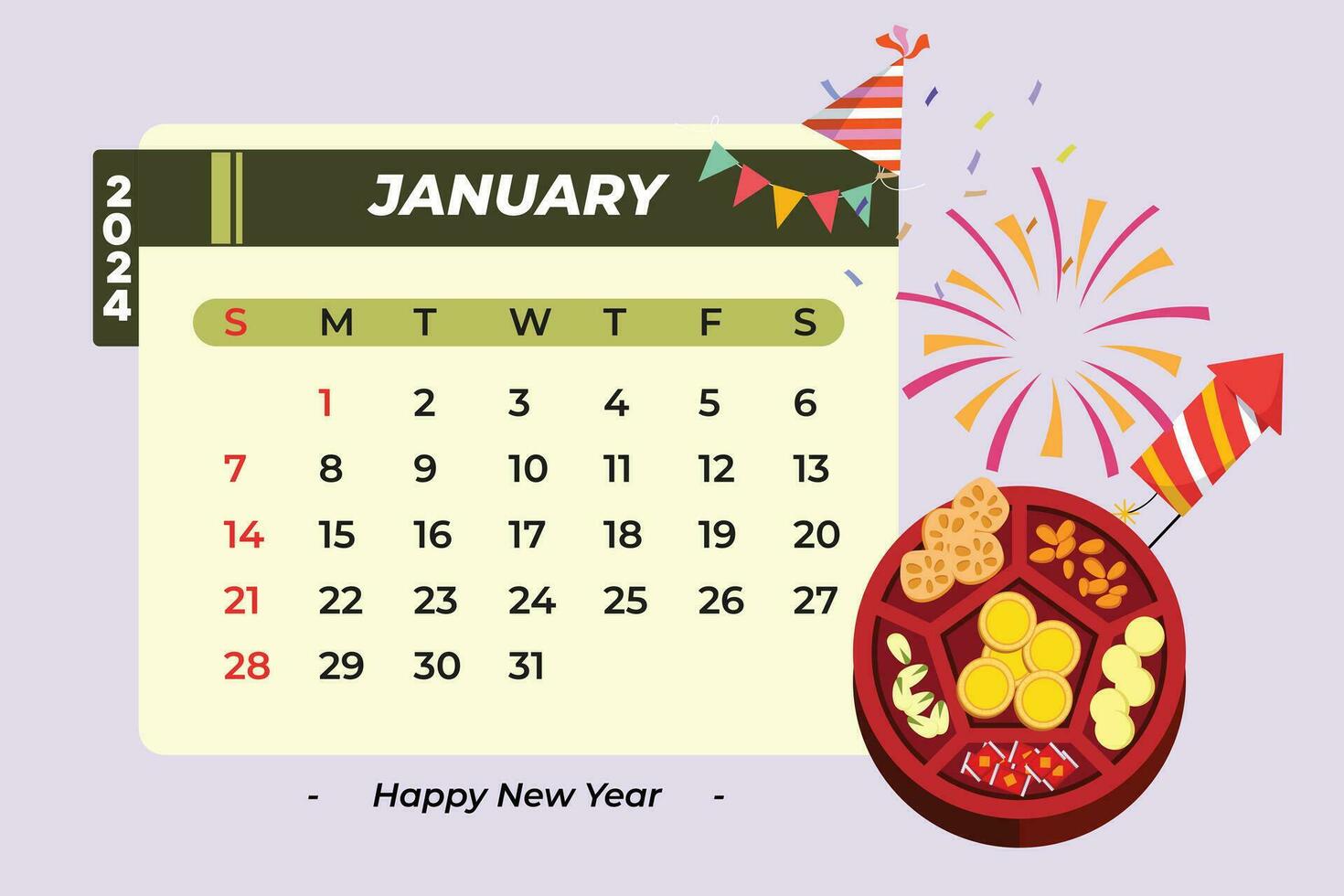 Monthly calendar template for 2024 year. Calendar concept. Colored flat vector illustration isolated.