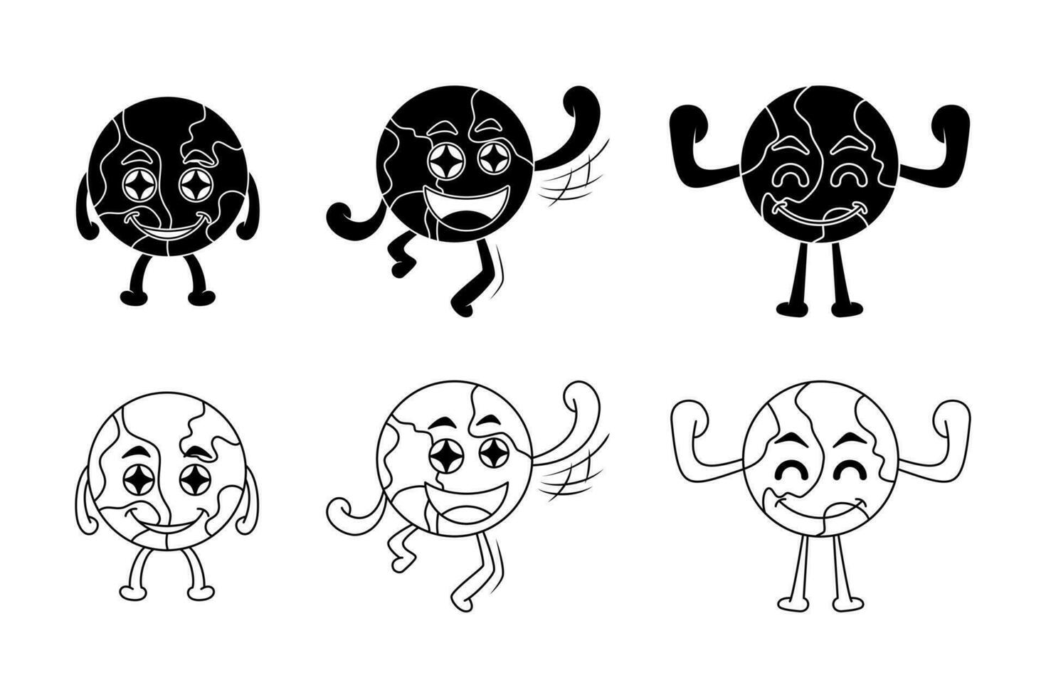 black and white smile earth character illustration. line, silhouette, minimal and simple style. used for logos, icons, symbols, signs vector