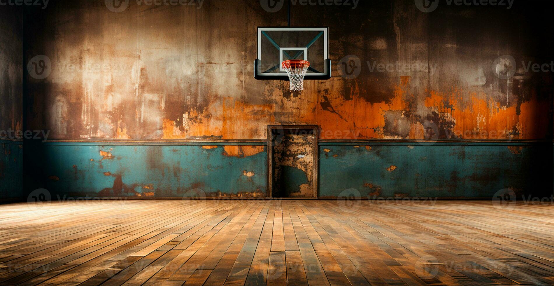 Basketball arena, old college gym - AI generated image photo