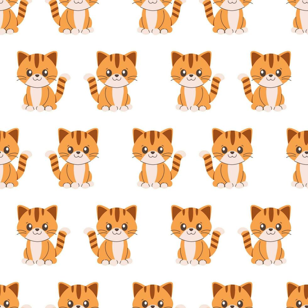 Seamless pattern of kitty, cat, kitten and hearts, cute vector