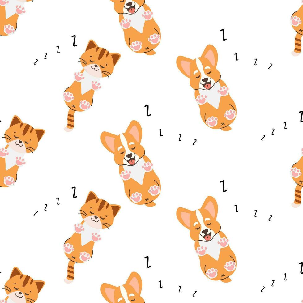 Seamless pattern dog and cat sleeping together vector