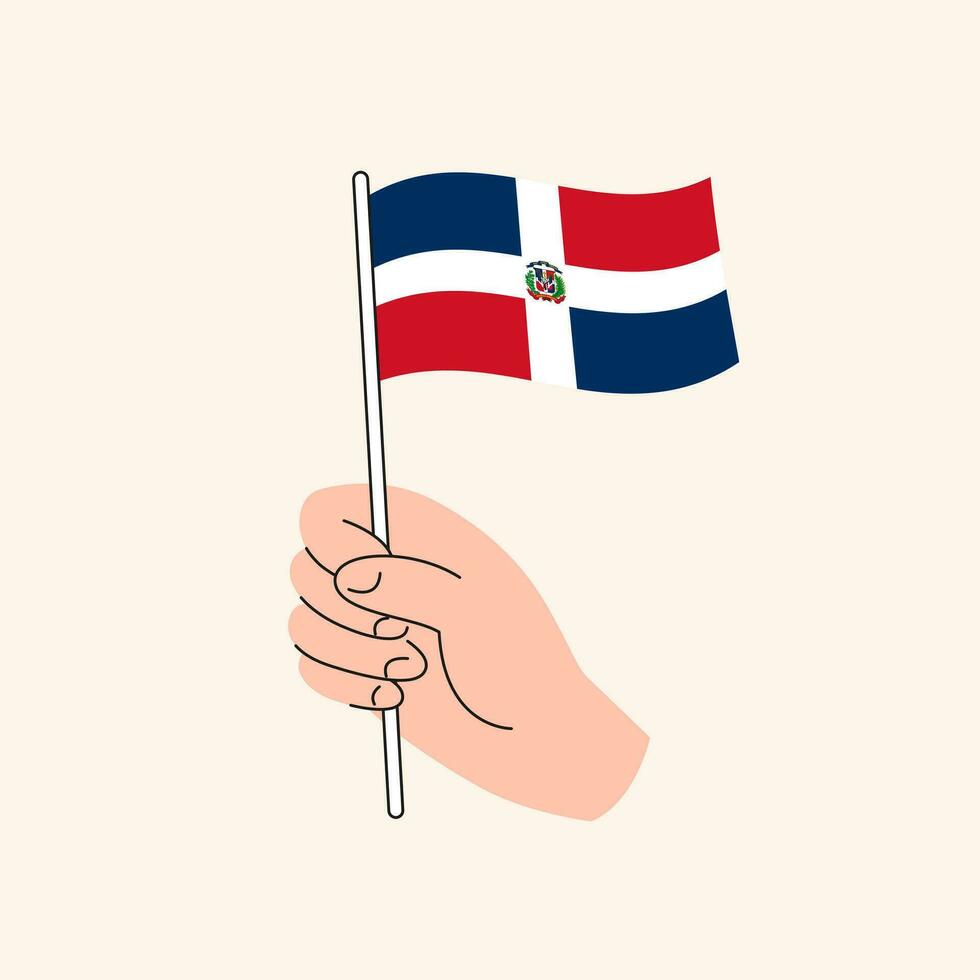 Cartoon Hand Holding Dominican Republic Flag, Isolated Vector Design.