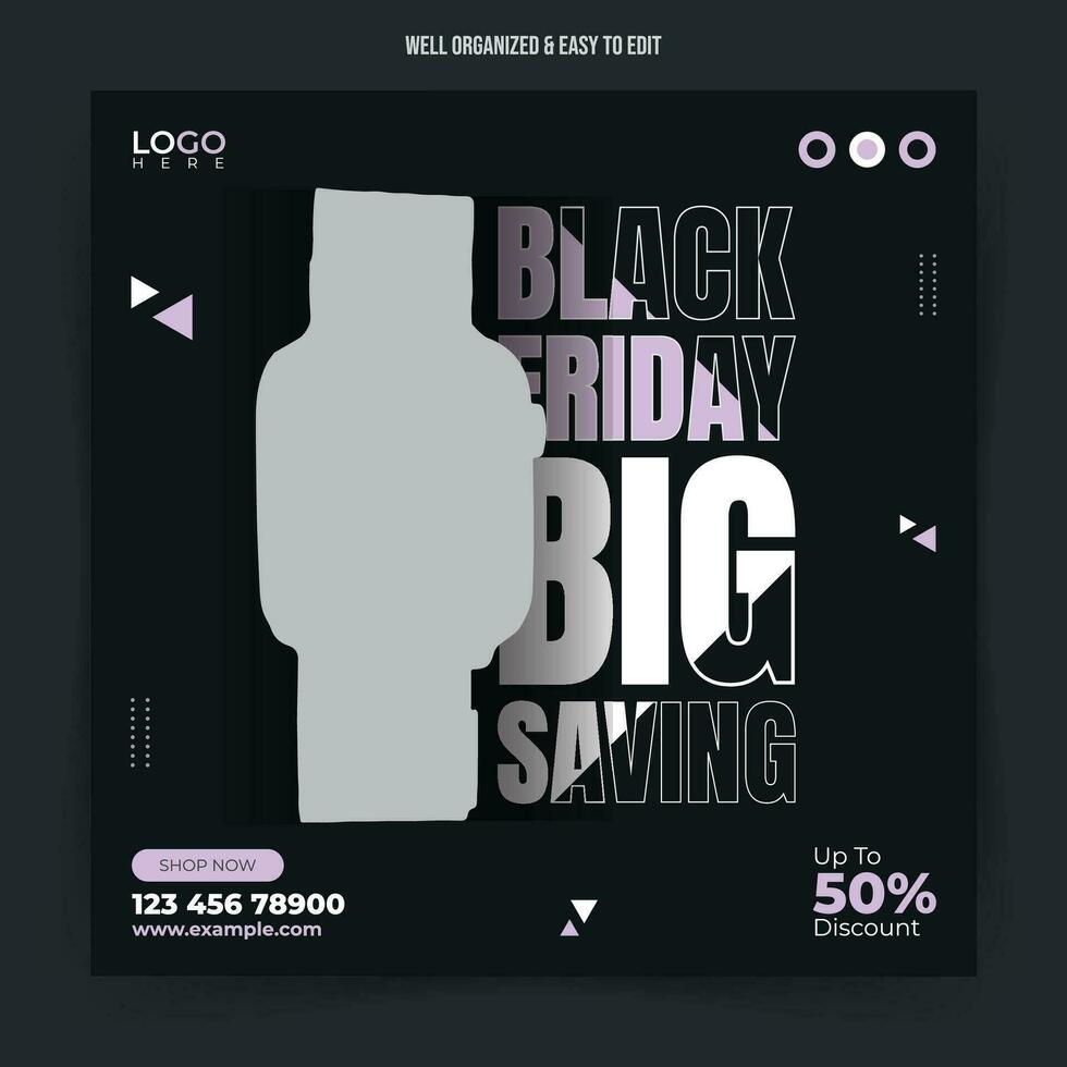 Black Friday super Sale trendy Social Media Post Template. vector