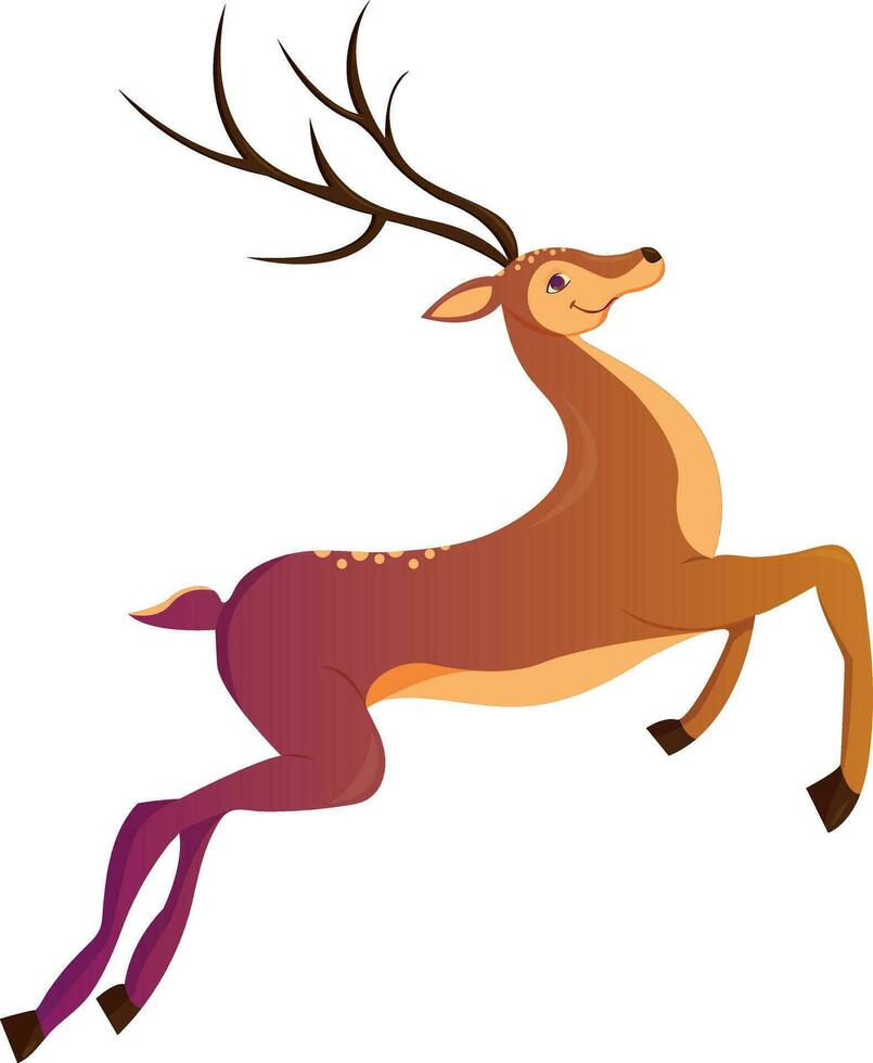 Cartoon deer. Winter celebration fairytale animal. Reindeer running vector Christmas character. Merry Christmas and happy new year greeting card.