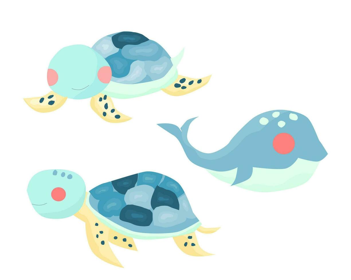 Cute Turtle and Whale Illustration vector