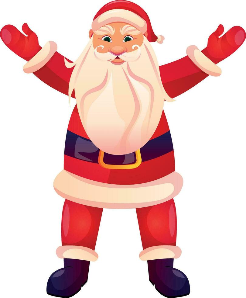 Papa Noel claus con rojo sombrero, barba, ondulación y simpático gestos dibujos animados vector ilustración. alegre Navidad, contento nuevo año, invierno Días festivos concepto para saludo tarjeta, bandera