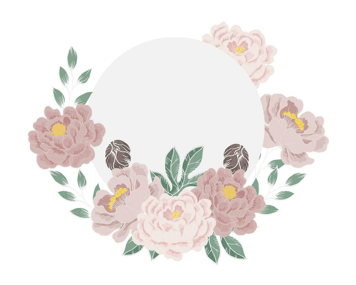 Hand Drawn Dusty Peony Flower Wreath vector