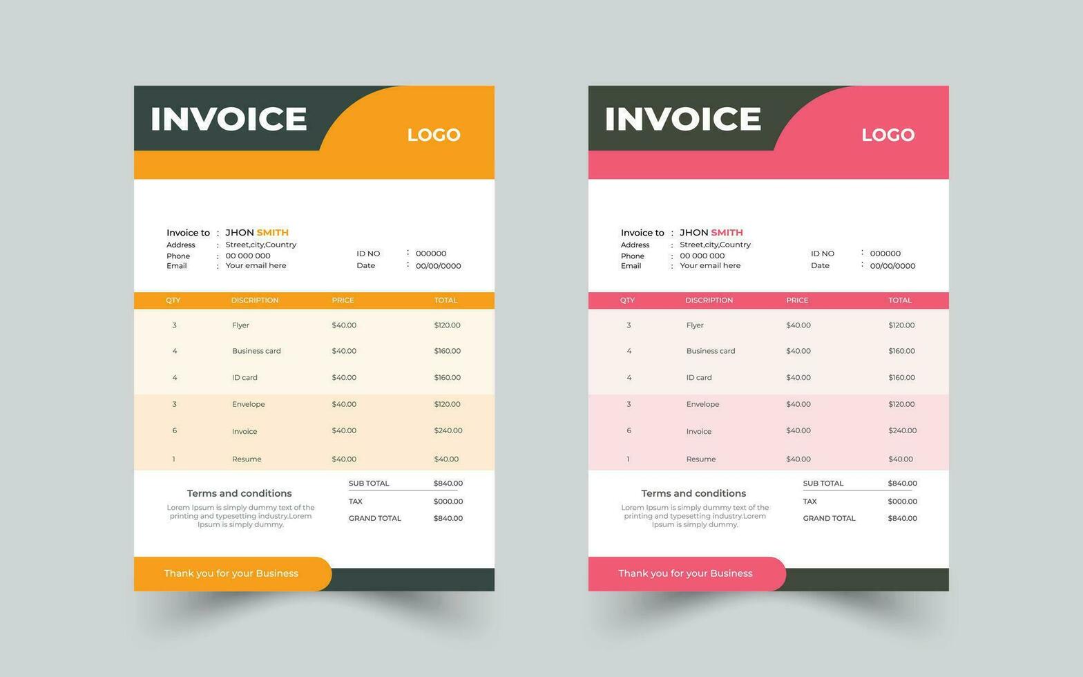 Invoice minimal design template,modern and professional minimal business invoice template vector