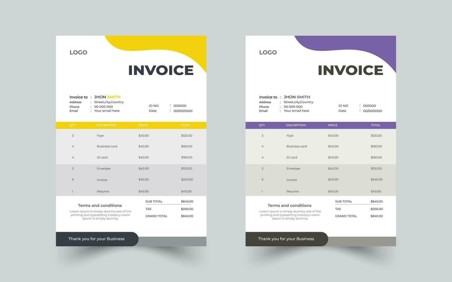 Invoice minimal design template,modern and professional minimal business invoice template vector