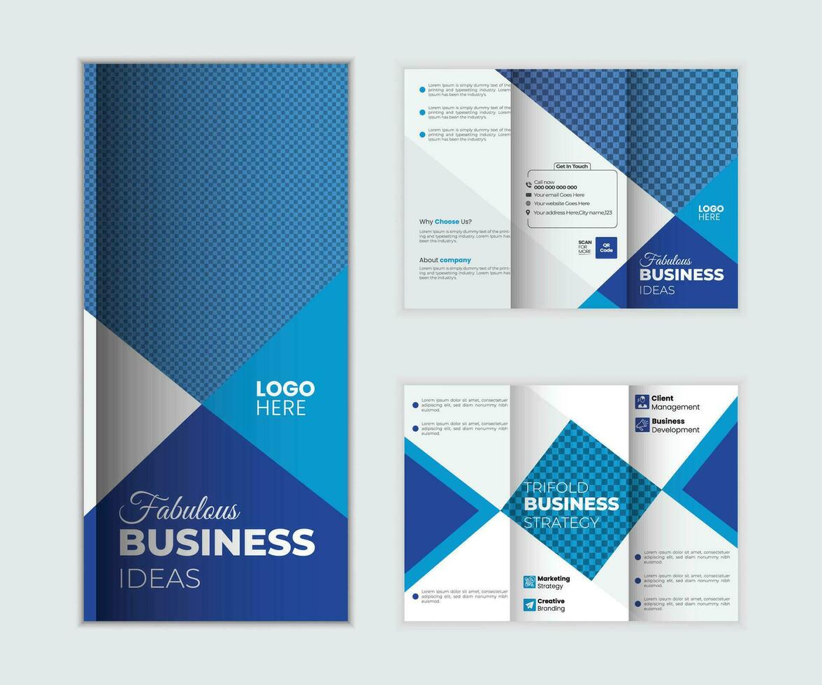 Corporate tri fold brochure template Creative business trifold brochure template Trifold brochure template. vector