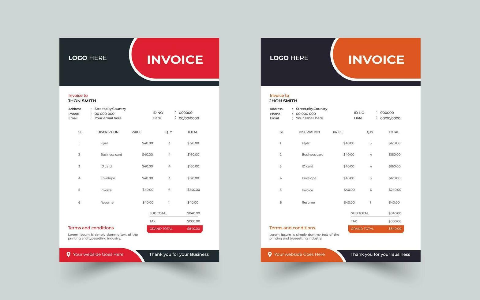 Invoice minimal design template,modern and professional minimal business invoice template vector