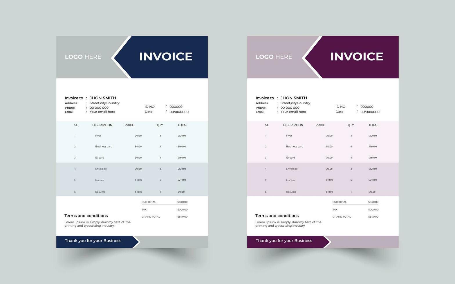 Invoice minimal design template,modern and professional minimal business invoice template vector