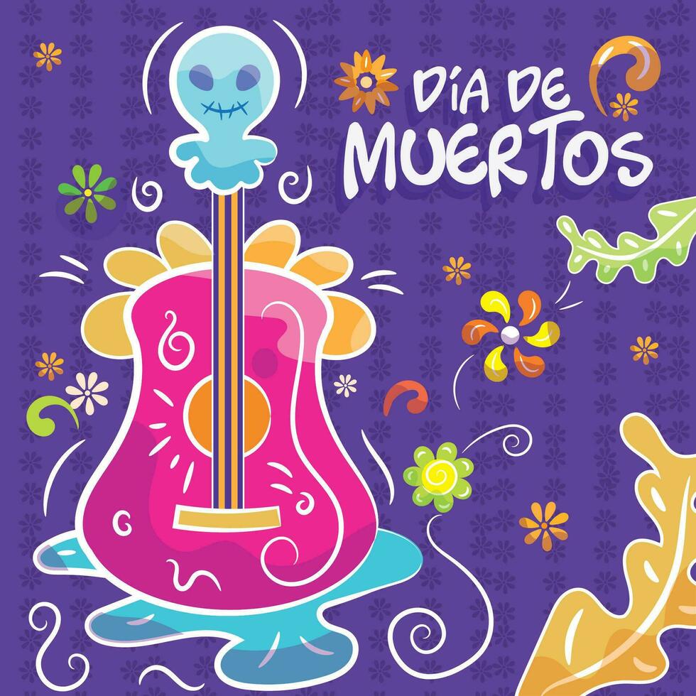 día de el muerto altar con guitarra vector