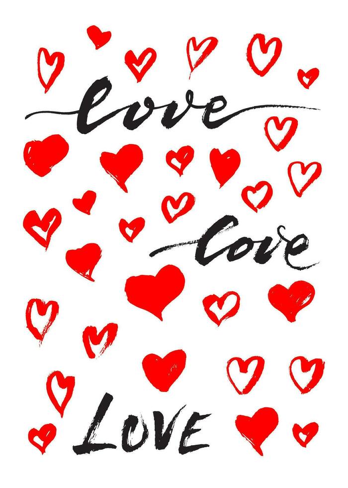 love is love lettering with red hearts vector