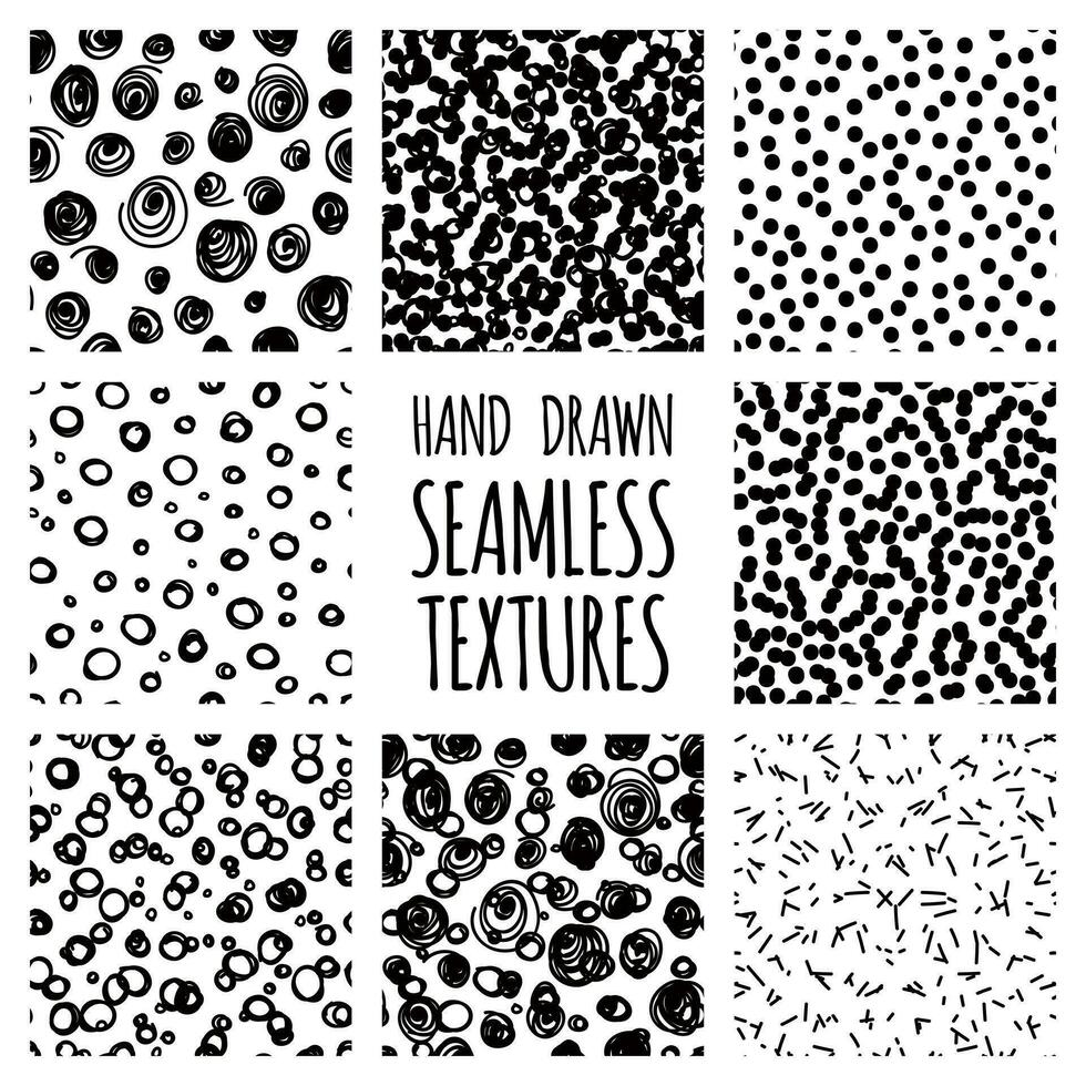 hand drawn seamless textures set vector