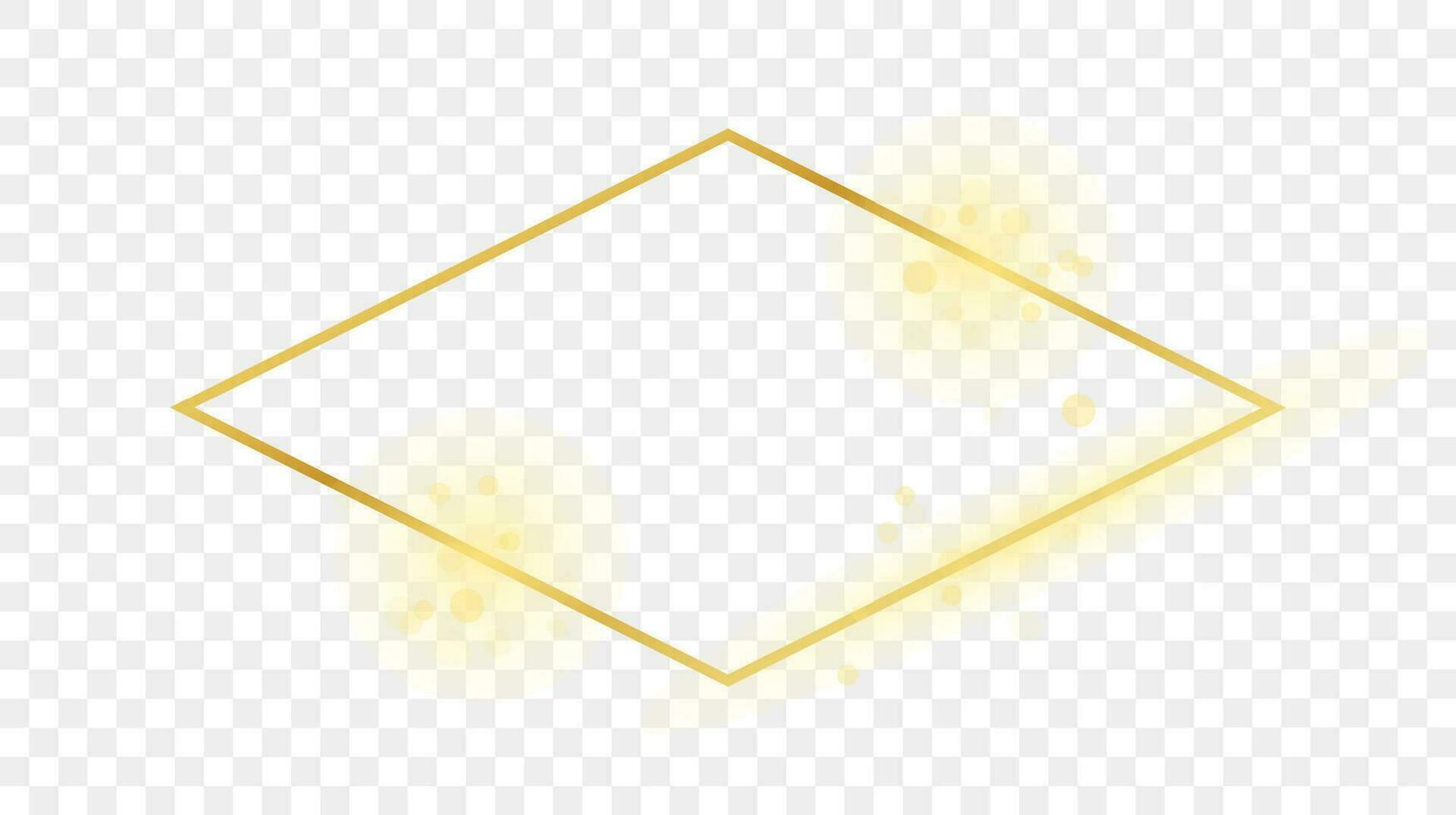 Gold glowing rhombus  shape frame isolated on background. Shiny frame with glowing effects. Vector illustration.