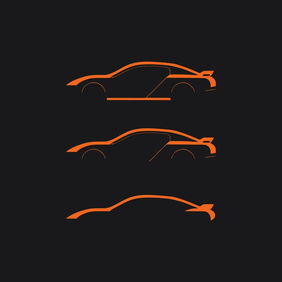 Sports car logo icon. Motor vehicle silhouette emblems. Auto garage dealership brand identity design elements. Vector illustrations.