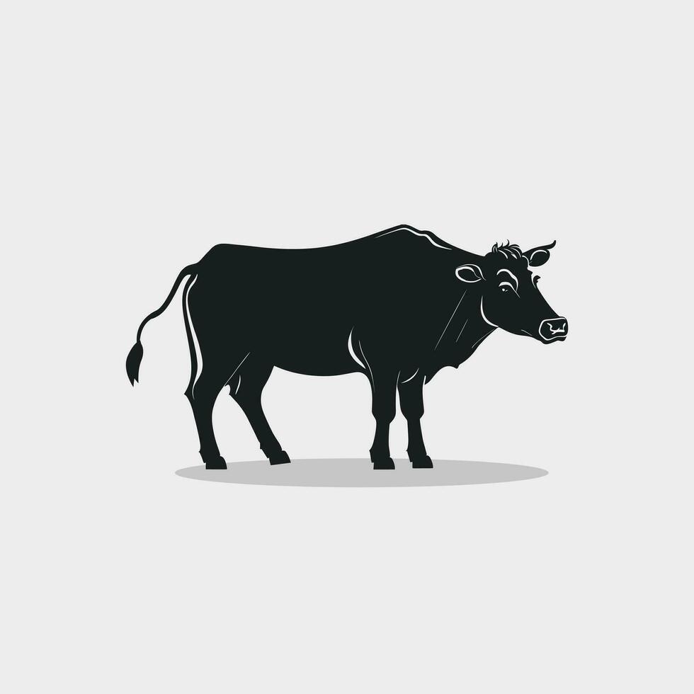 Farm logo cow vector black and white icon illustration isolated on white background